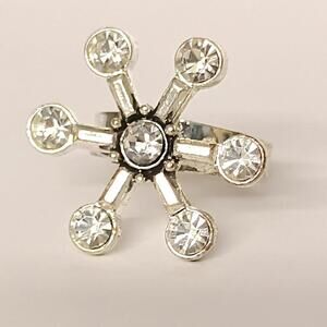 BUNDLE ONLY Silvertone Snowflake‎ Snow Flake Ring Clear Rhinestones Adjustable